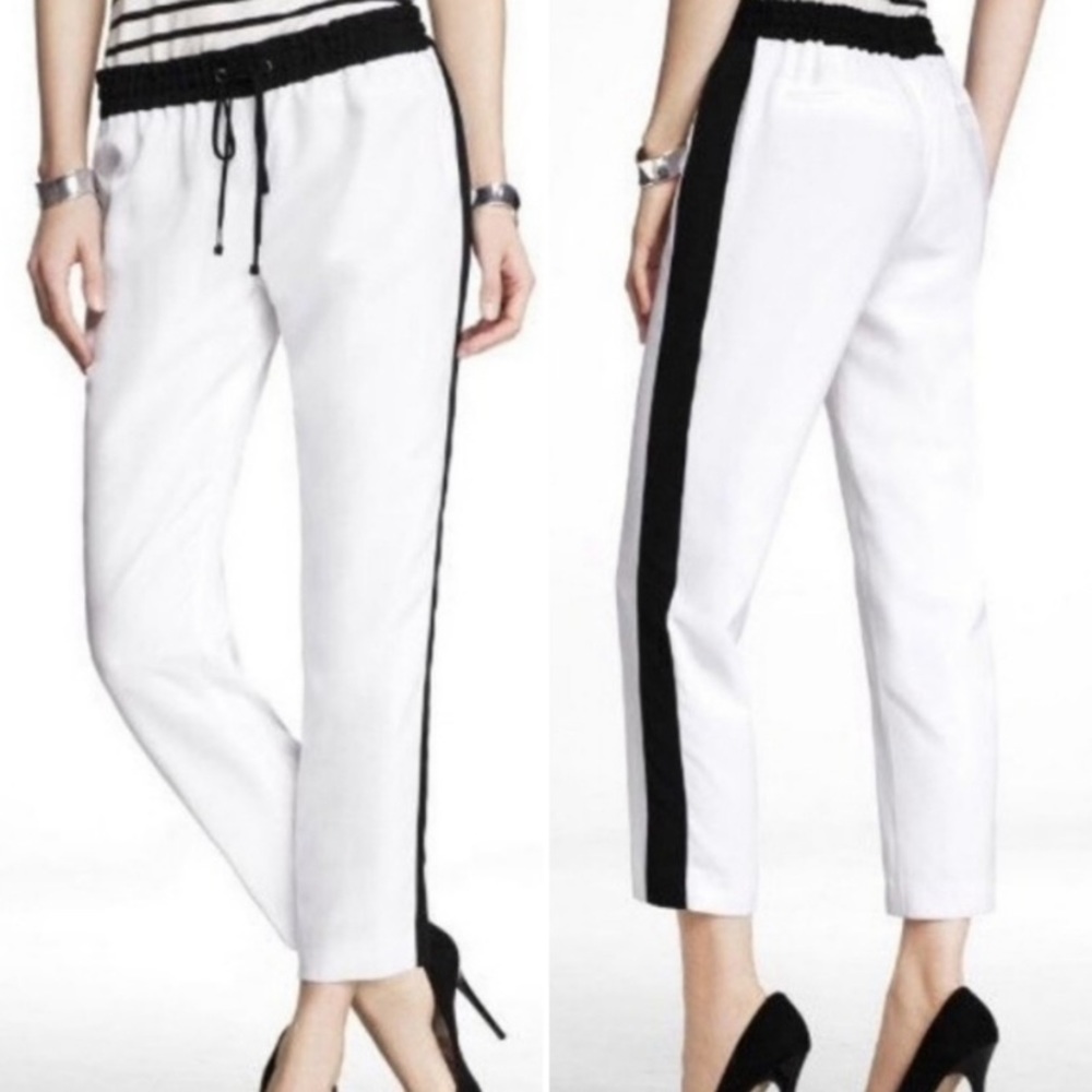 Express | Tuxedo Side Stripe Drawstring Black + W… - image 1